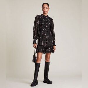 ALL SAINTS Ayla Vimur Mjnj Dress Size 8 Back Sheer Floral Long Sleeve